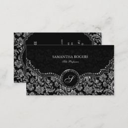 Elegant Black &amp; Silver  Vintage Floral Damasks Business Card