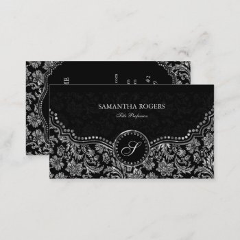 Elegant Black & Silver  Vintage Floral Damasks Business Card by artOnWear at Zazzle