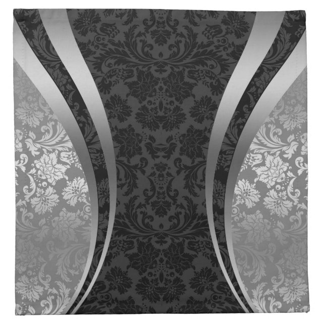 Elegant Black & Silver Vintage Floral Damasks Napkin (Front)