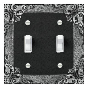 Elegant Black & Silver Vintage Floral Frame Light Switch Cover