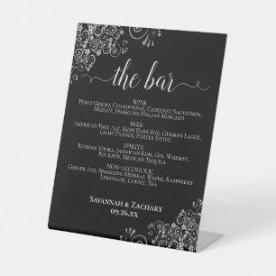 Elegant Black & Silver Wedding Drinks or Bar Menu Pedestal Sign