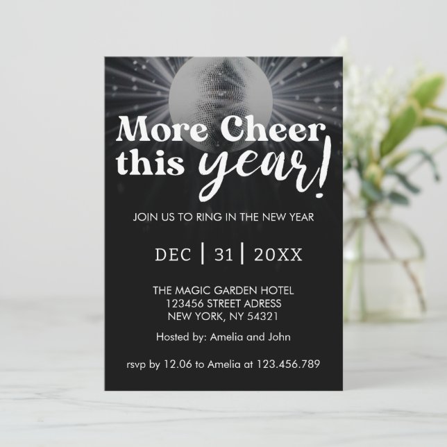 Elegant Black Silver White New Year's Eve Wedding Invitation (Standing Front)