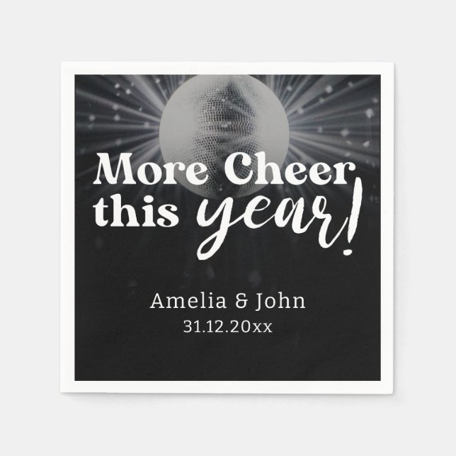 Elegant Black Silver White New Year's Eve Wedding Napkins (Front)