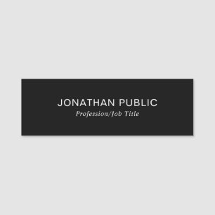 Elegant Black Simple Design Modern Plain Template Name Tag