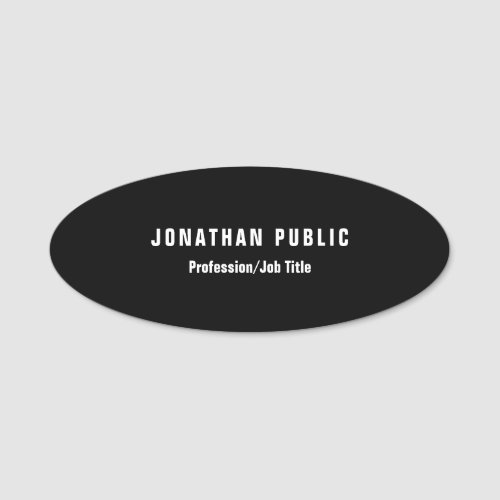 Elegant Black Simple Design Template Modern Oval Name Tag