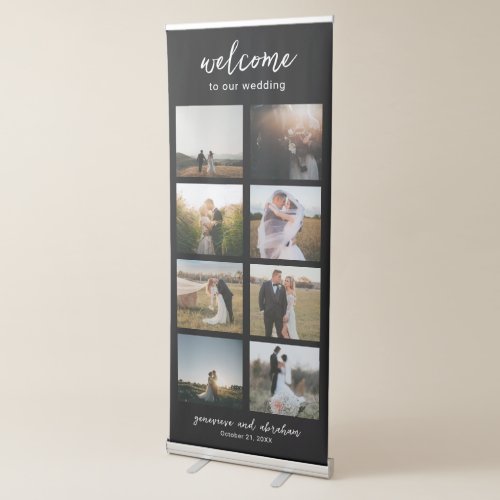 Elegant Black Simple Photo Collage Modern Wedding Retractable Banner