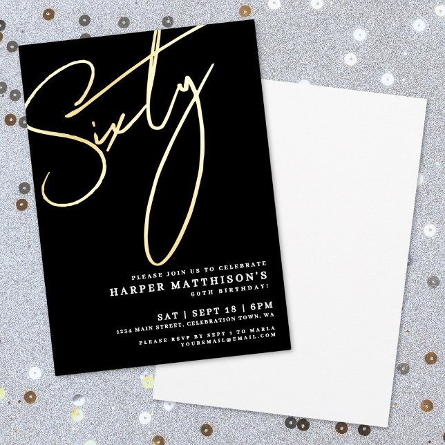 Elegant Black Sixty 60th Birthday Gold Foil Invitation (Elegant Black Sixty 60th Birthday Gold Foil Invitation)