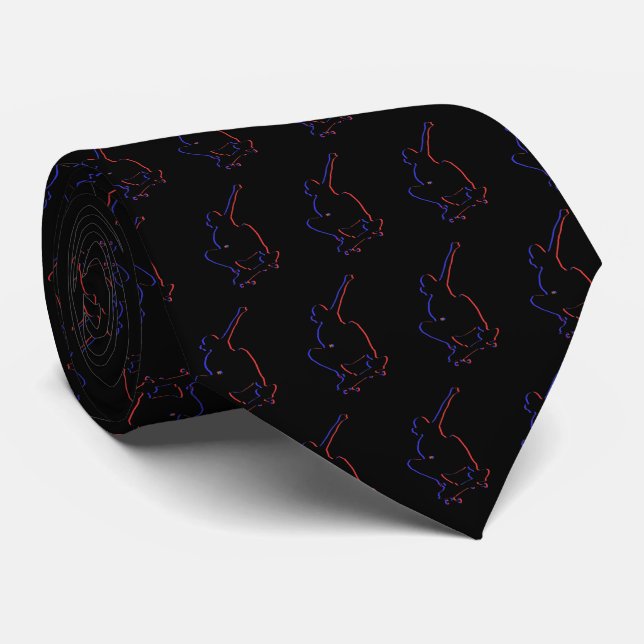 Elegant Black Skateboard Neck Tie (Rolled)