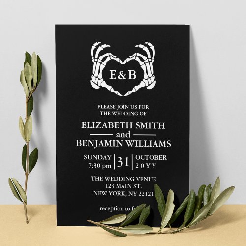 Elegant Black Skeleton Heart Gothic Wedding Invitation