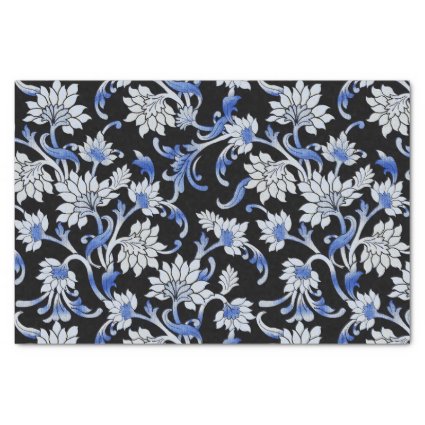 Elegant Black, Smoky Blue & White Floral Vine Tissue Paper