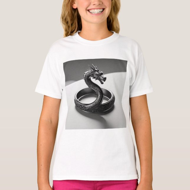 Elegant Black Snake Graphic T-Shirt for Girls (Front)