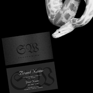 Elegant Black Snake Pattern Dark Colors Monogram Business Card