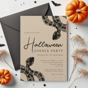 Elegant Black Snakes Dinner Party Halloween Invitation