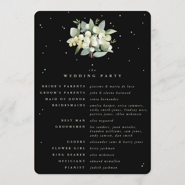 Elegant Black Snowberry+Eucalyptus Bouquet Wedding Program (Back)