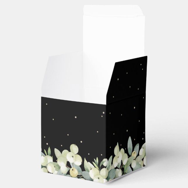 Elegant Black Snowberry+Eucalyptus Bridal Shower Favor Boxes (Opened)