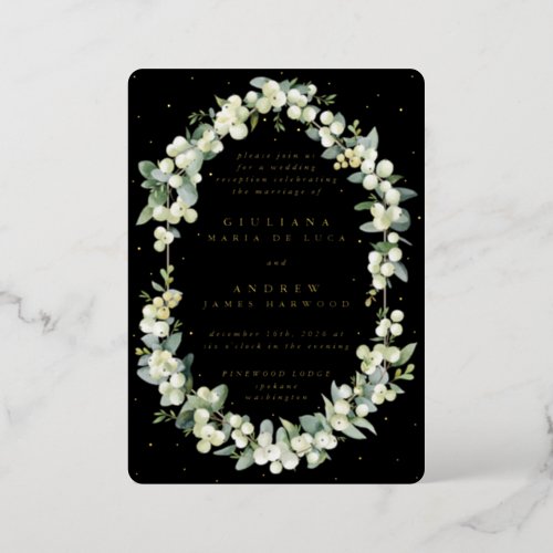 Elegant Black SnowberryEucalyptus Reception Only  Foil Invitation