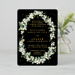 Elegant Black Snowberry+Eucalyptus Reception Only  Foil Invitation