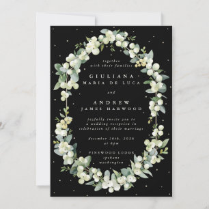Elegant Black Snowberry+Eucalyptus Reception Only Invitation