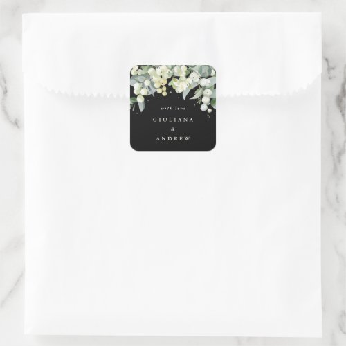 Elegant Black SnowberryEucalyptus Wedding Square Sticker