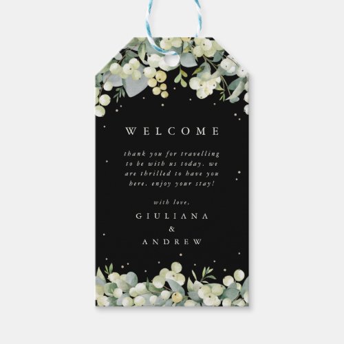 Elegant Black SnowberryEucalyptus Wedding Welcome Gift Tags
