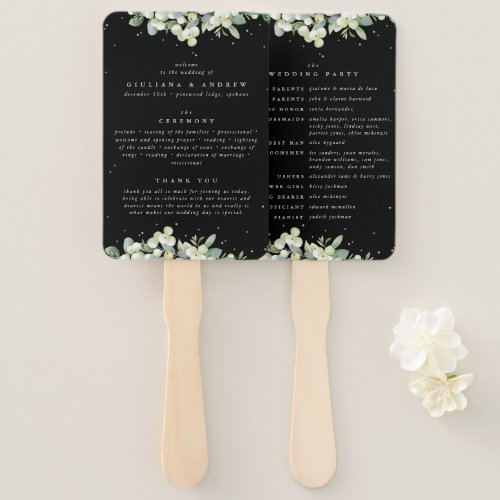 Elegant Black SnowberryEucalyptus Winter Wedding Hand Fan