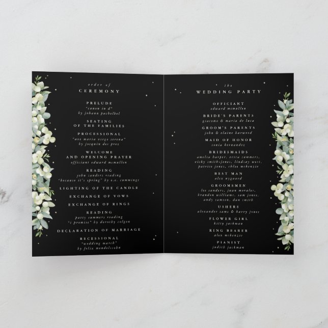Elegant Black Snowberry+Eucalyptus Winter Wedding Program (Inside)