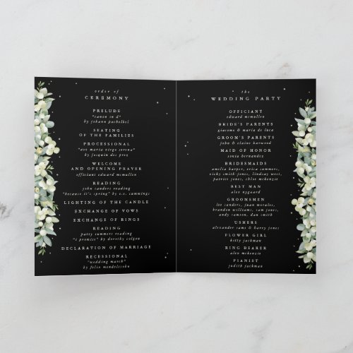 Elegant Black SnowberryEucalyptus Winter Wedding Program