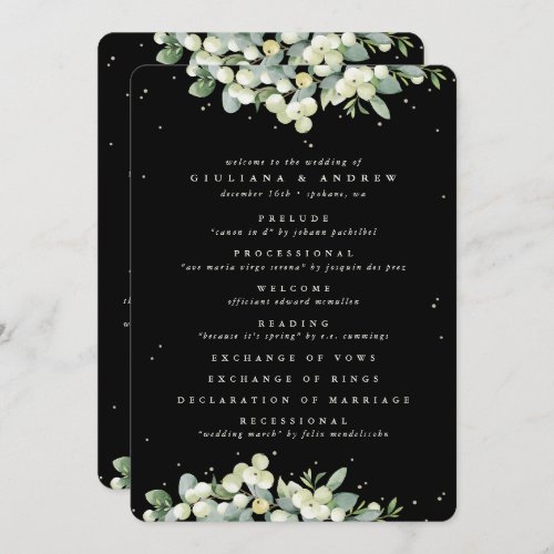 Elegant Black SnowberryEucalyptus Winter Wedding Program