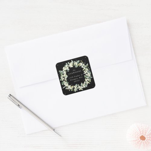 Elegant Black SnowberryEucalyptus Wreath Address Square Sticker