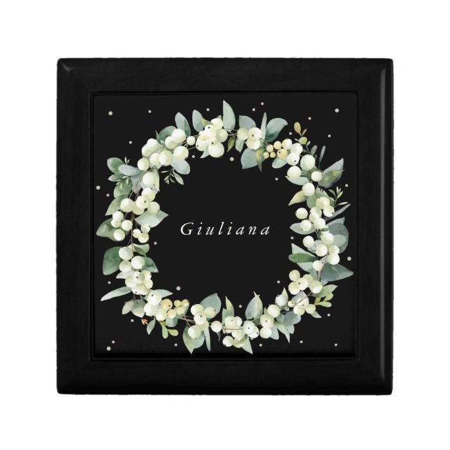 Elegant Black Snowberry+Eucalyptus Wreath Wedding  Gift Box (Front)