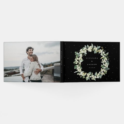 Elegant Black SnowberryEucalyptus Wreath Wedding Guest Book