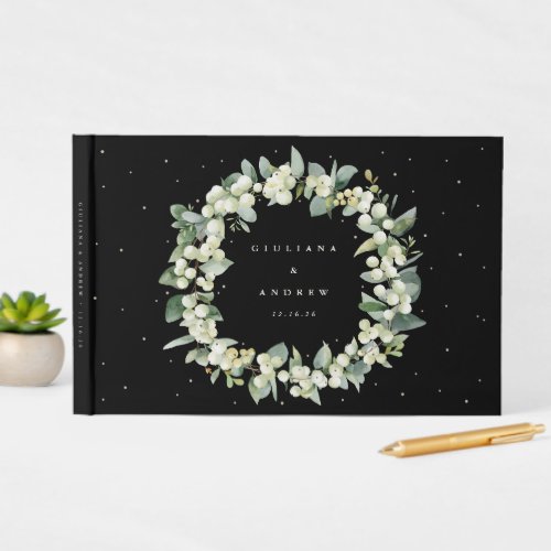 Elegant Black SnowberryEucalyptus Wreath Wedding Guest Book