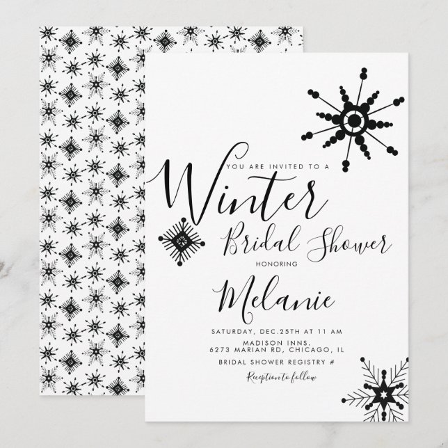 Elegant Black Snowflake Christmas Bridal Shower Invitation (Front/Back)