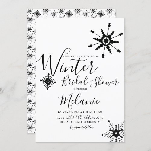 Elegant Black Snowflake Christmas Bridal Shower Invitation