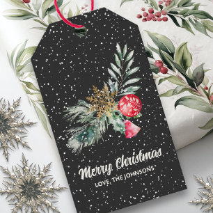 Elegant Black Snowflake Christmas Script Gift Tags