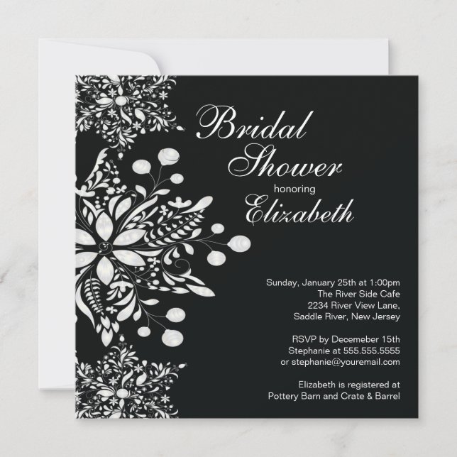 Elegant Black Snowflakes Winter Bridal Shower Invitation (Front)