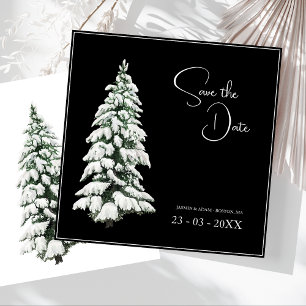 Elegant Black Snowy Christmas Tree Wedding Save The Date