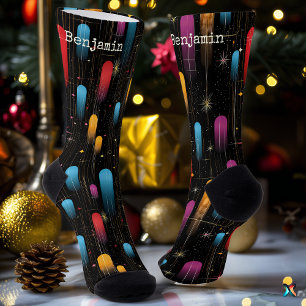 Elegant Black Socks with Starry Color Accents
