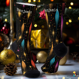 Elegant Black Socks with Starry Festive Design
