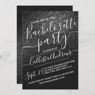 Elegant Black Sparkly Glitter Ombre Bachelorette Invitation