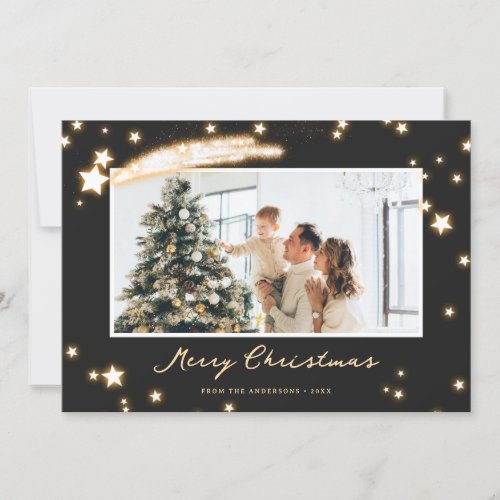 Elegant Black Sparkly Star Photo Christmas Card