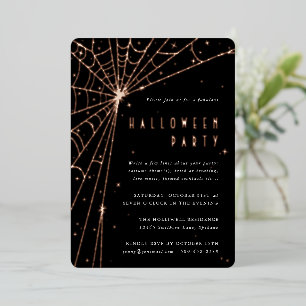 Elegant Black Spider Web Halloween Party Foil Invitation