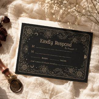 Elegant Black Spooky Tarot Wedding RSVP Card