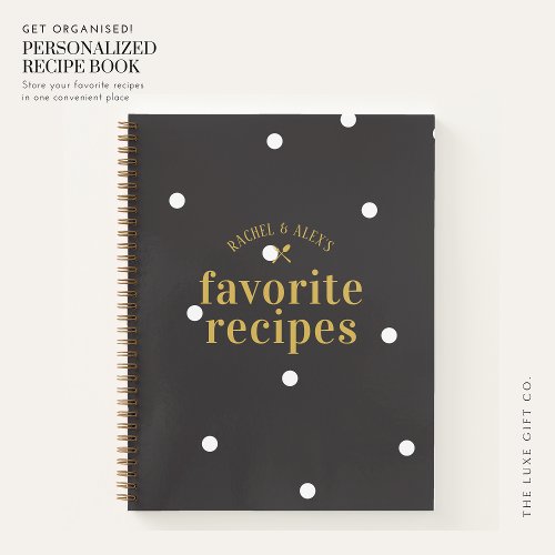 Elegant Black Spot Couples Newlyweds Recipe Notebook