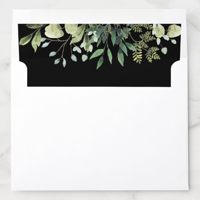 Elegant black spring green flowers envelope liner (In Envelope)