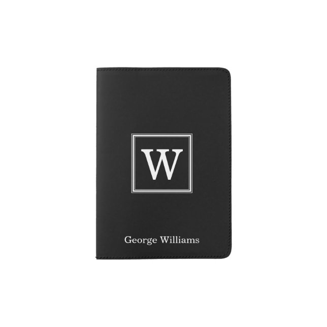Elegant Black Square Monogram Passport Holder (Front)