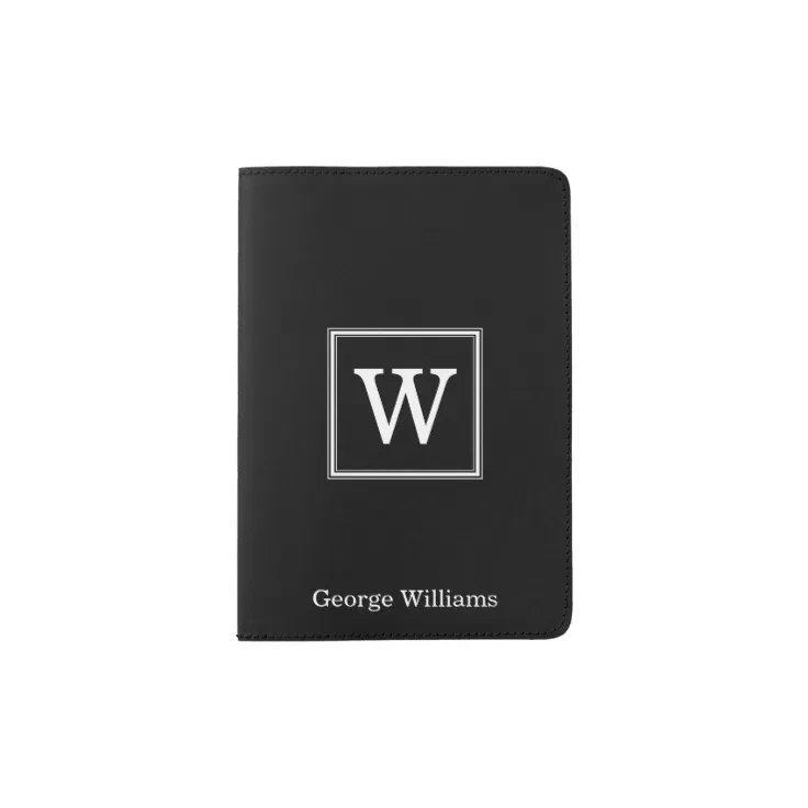 Elegant Black Square Monogram Passport Holder | Zazzle