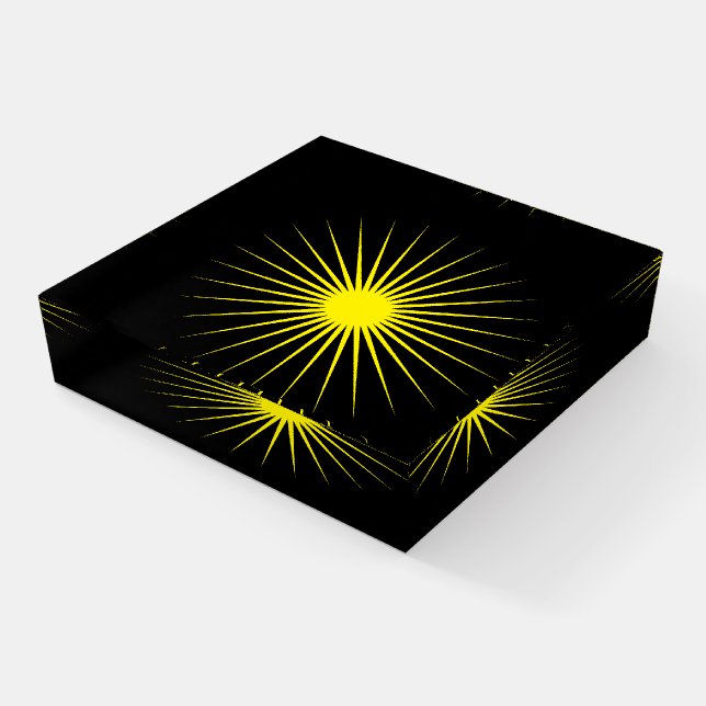 Elegant Black Square Paperweight with Shining Star (Angled)