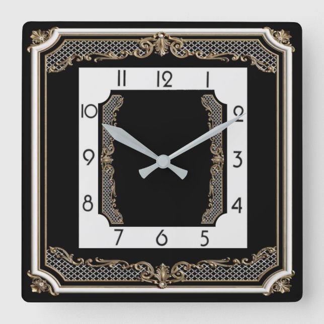 Elegant black square wall clock (Front)