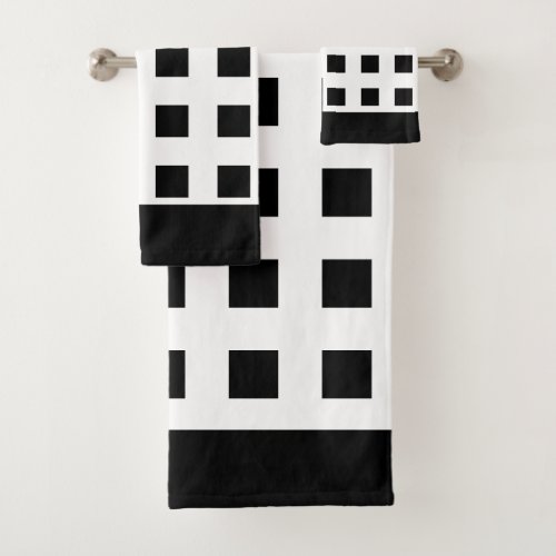 Elegant Black Squares on Black  White Bath Towel Set